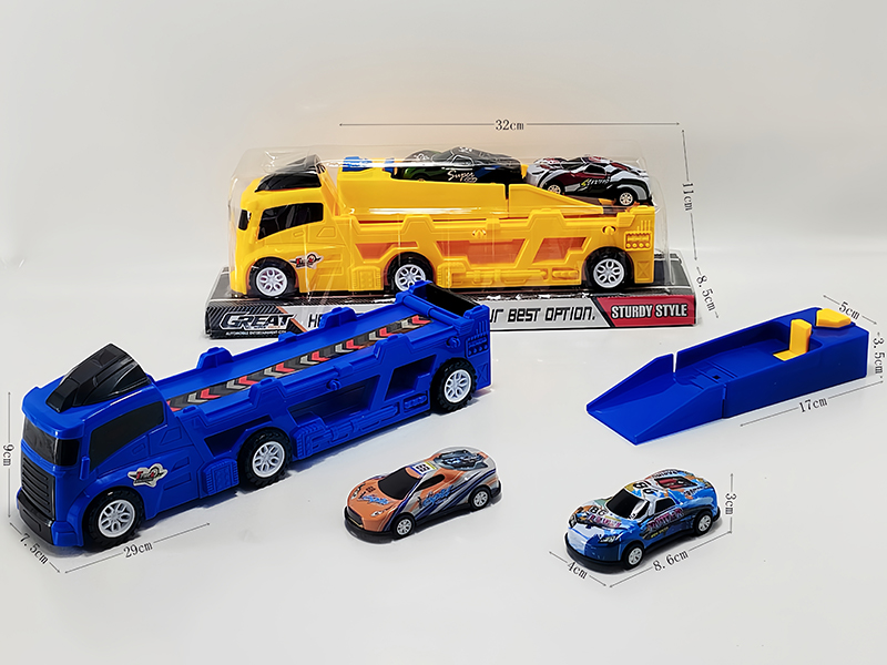 Slide Tow Truck+Catapult+2PCS Slide Tin Car