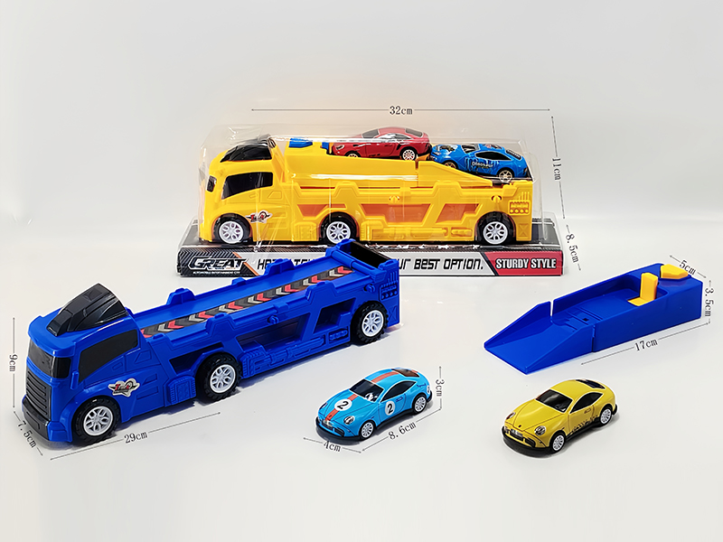 Slide Tow Truck+Catapult+2PCS Slide Tin Car