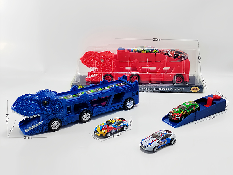 Slide Dinosaur Trailer+Catapult+2PCS Slide Tin Car