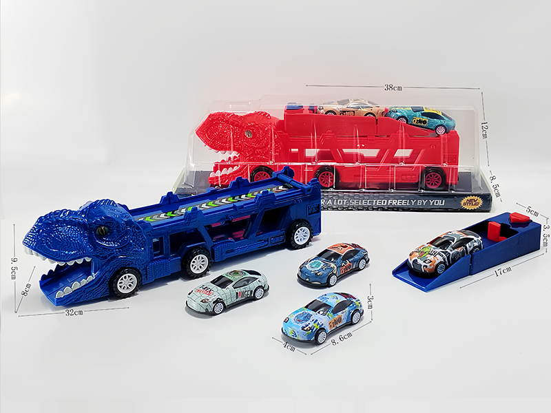 Slide Dinosaur Trailer+Catapult+2PCS Slide Tin Car