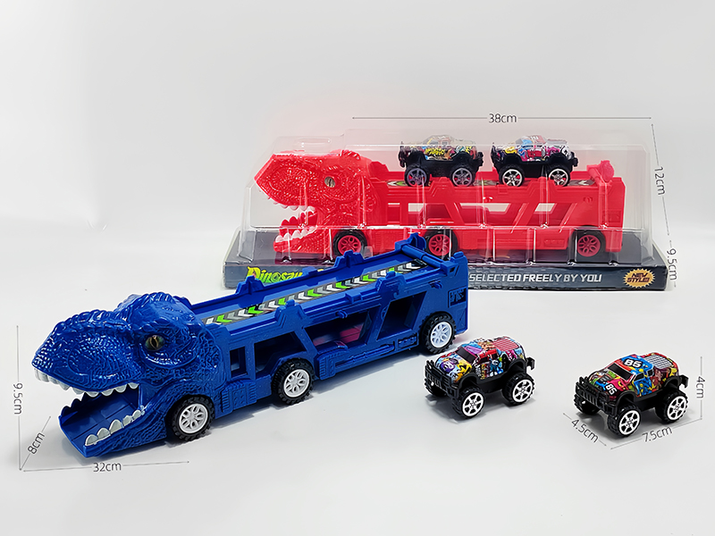 Slide Dinosaur Trailer+Pull Back Iron Sheet Off-Road Vehicle