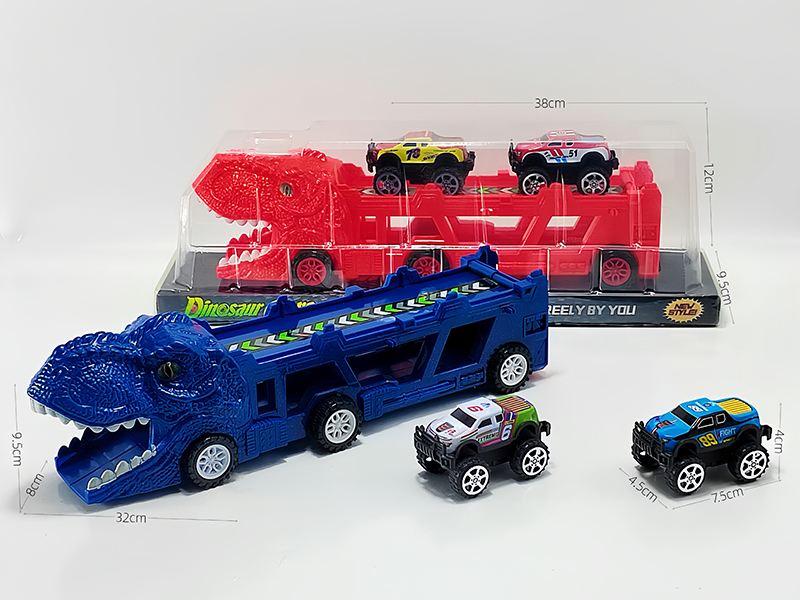 Slide Dinosaur Trailer+Pull Back Iron Sheet Off-Road Vehicle