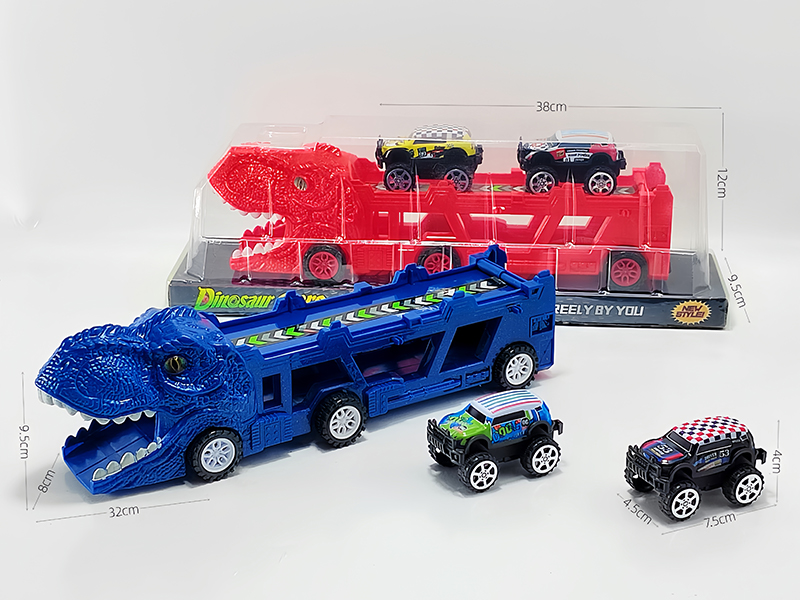 Slide Dinosaur Trailer+Pull Back Iron Sheet Off-Road Vehicle