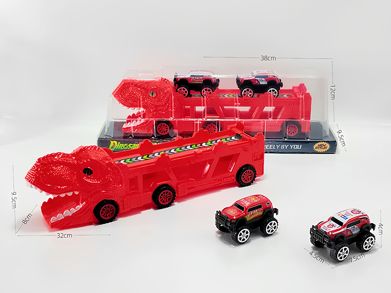 Slide Dinosaur Trailer+Pull Back Iron Sheet Off-Road Vehicle