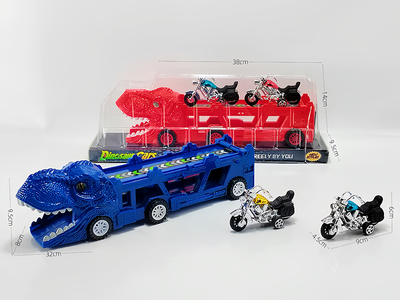Slide Dinosaur Trailer+Pull Back Motorcycle