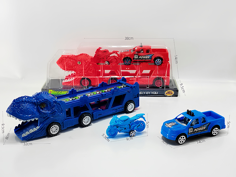 Slide Dinosaur Trailer+Pull Back Motorcycle Slide Pickup Truck