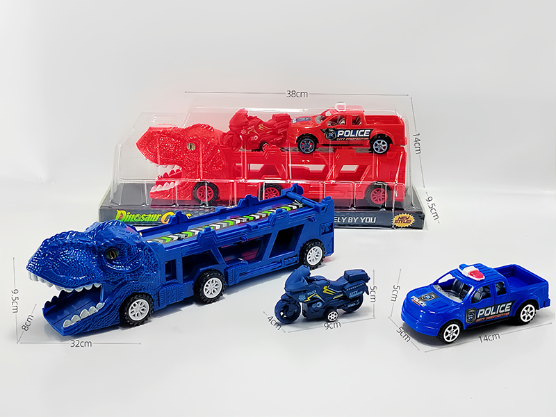 Slide Dinosaur Trailer+Pull Back Motorcycle Slide Pickup Truck