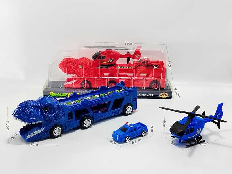 Slide Dinosaur Trailer+Pull Back Police Car Slide Aircraft