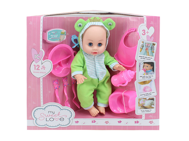 14 Inch Baby Doll(Movable Eyes,12 Sounds,Can Drink Water And Pee) + 8PCS Accessories