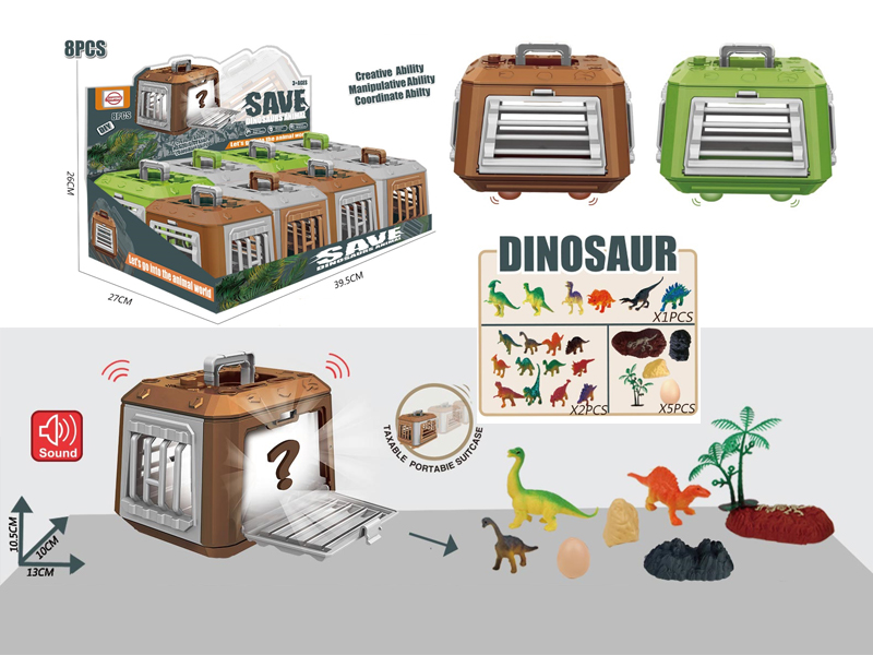 8PCS Slide Dinosaur Cage With Sound