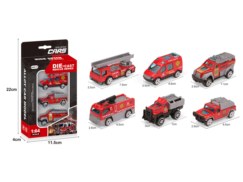 Alloy Slide Fire Truck3PCS