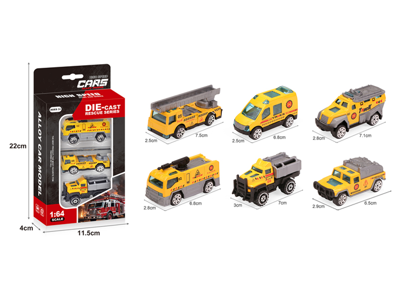 Alloy Slide Yellow Engineering Vehicle 3PCS