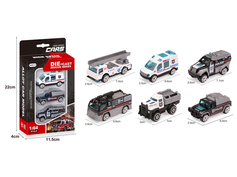 Alloy Slide Police Car3PCS