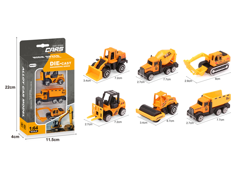 Alloy Slide Yellow Engineering Vehicle 3PCS