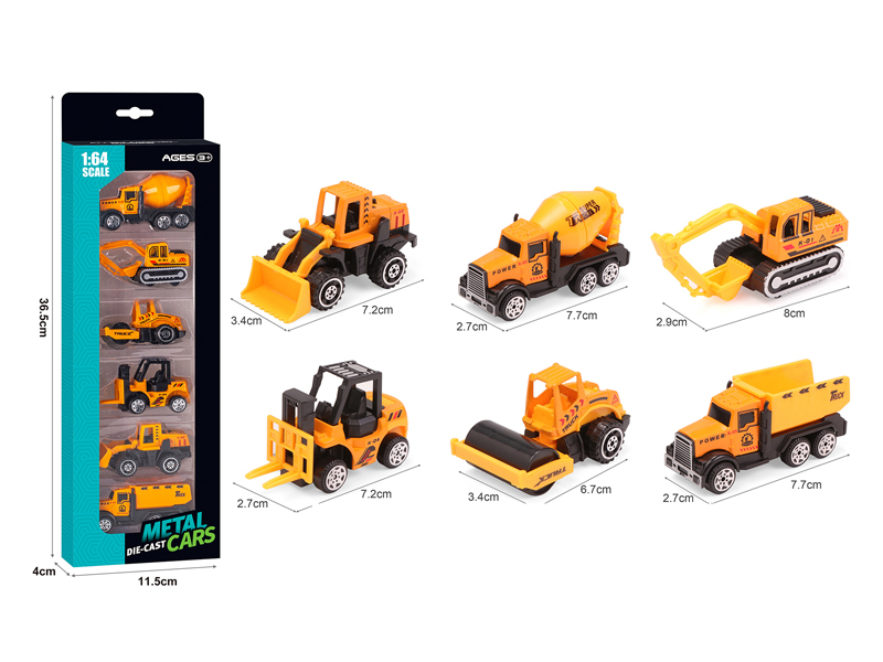 Alloy Slide Engineering Vehicle 6PCS