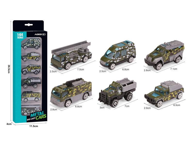 Alloy Slide Military Vehicles 6PCS