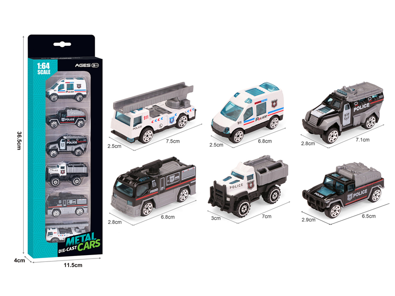 Alloy Slide Police Car 6PCS
