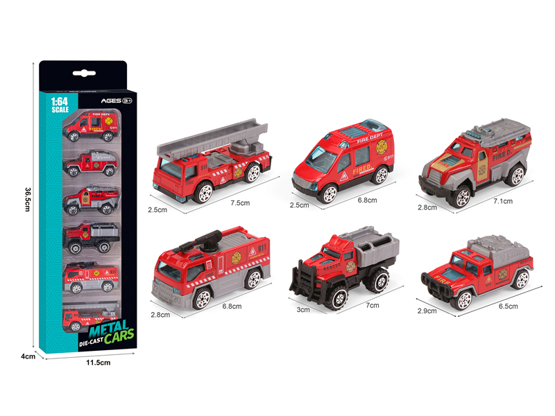 Alloy Slide Fire Truck 6PCS