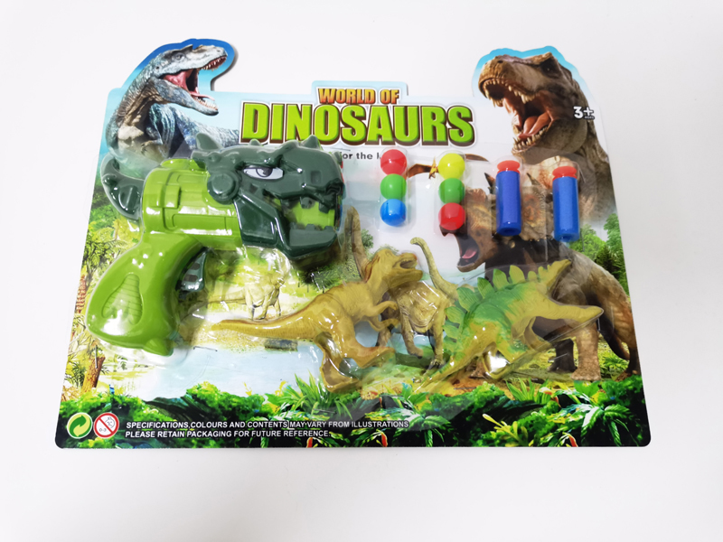 Solid Color Dinosaur Soft Bullet Ping-Pong Ball Gun + Dinosaur Set