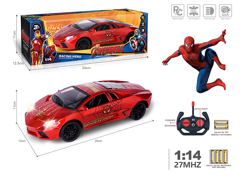 27Mhz 1:14 4-Channel Remote Control Spray-Painted Lamborghini Simulated Car With Lights(Not Included Batteries)Spider-Man Theme