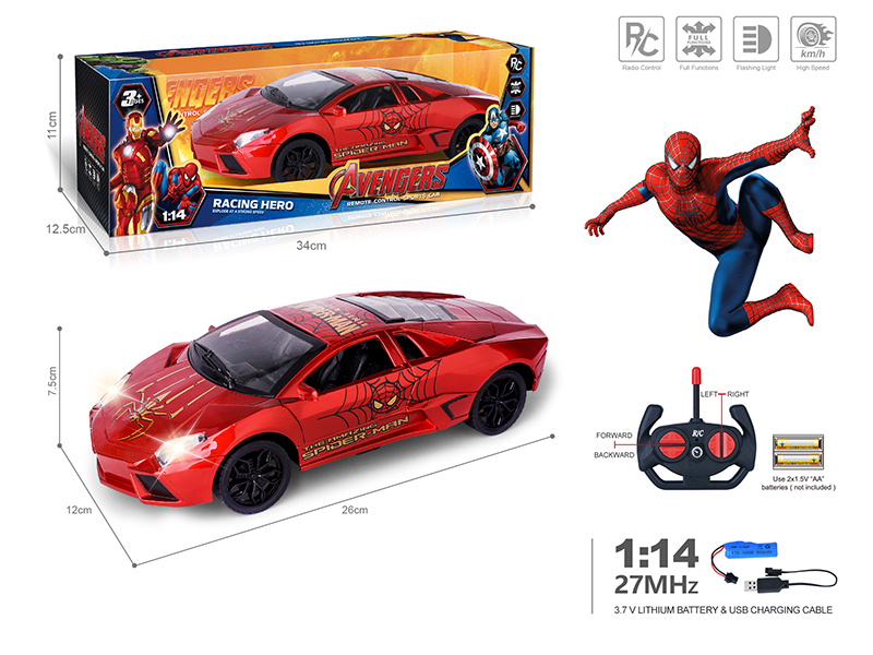 27Mhz 1:14 4-Channel Remote Control Spray-Painted Lamborghini Simulated Car With Lights(Included Batteries)Spider-Man Theme