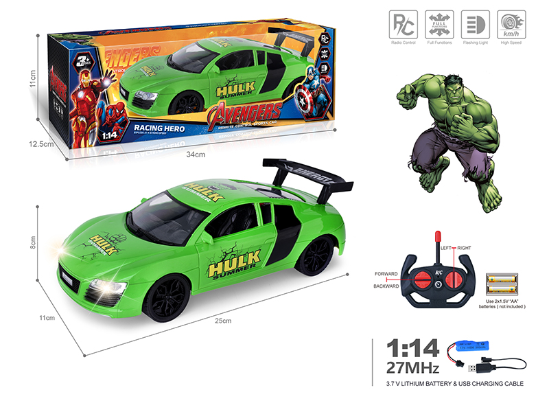 27Mhz 1:14 4-Channel Remote Control Spray-Painted Audi Simulated Car With Lights(Included Batteries)Hulk Theme