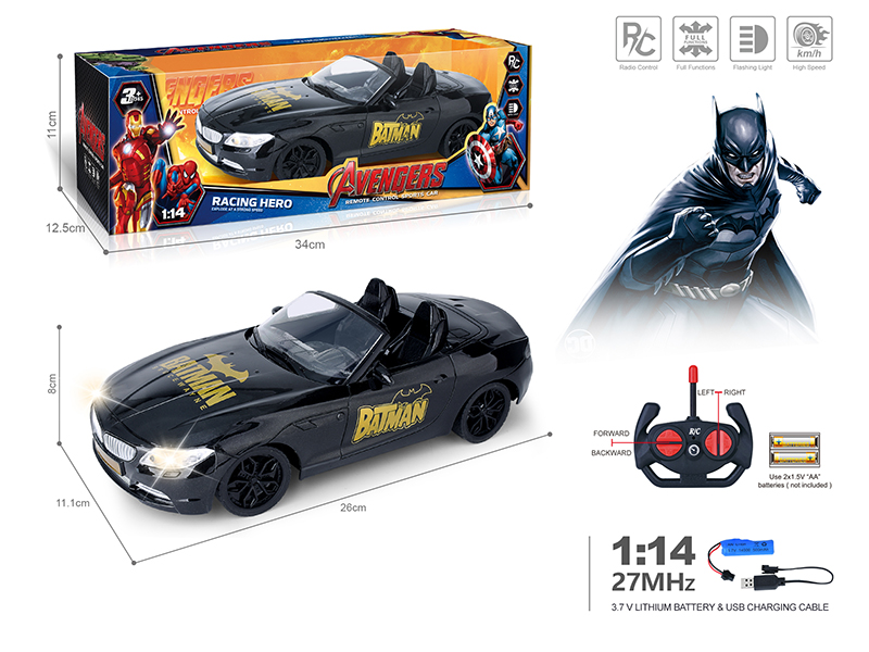 27Mhz 1:14 4-Channel Remote Control Spray-Painted BMW Simulated Convertible Car With Lights(Included Batteries)Batman Theme