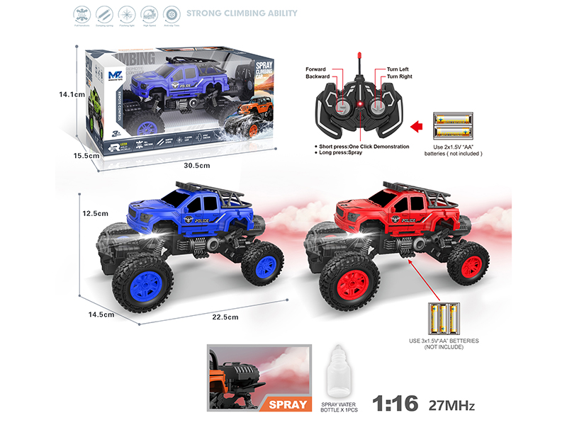 27Mhz 1:16 6-Channel Remote Control Pickup Climbing Police Car With Lights,Spray,Automatic Demonstration Function(Not Included Batteries)