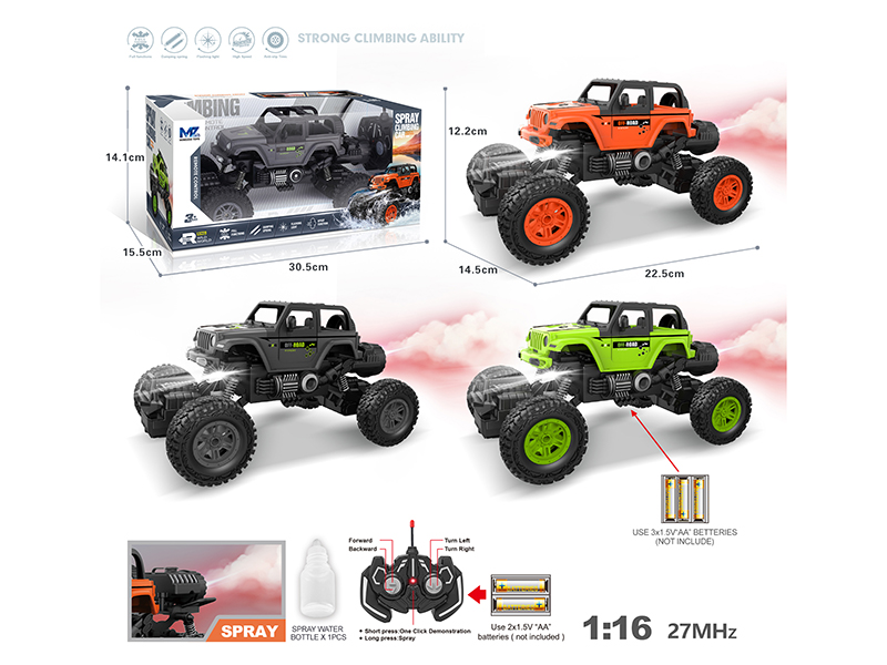 27Mhz 1:16 6-Channel Remote Control Wrangler Climbing Car With Lights,Spray,Automatic Demonstration Function(Not Included Batteries)
