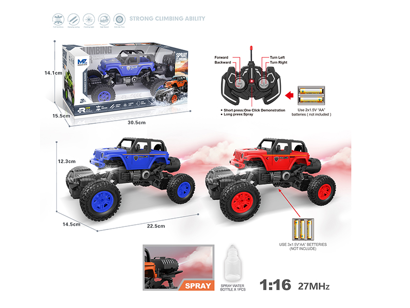 27Mhz 1:16 6-Channel Remote Control Wrangler Climbing Police Car With Lights,Spray,Automatic Demonstration Function(Not Included Batteries)