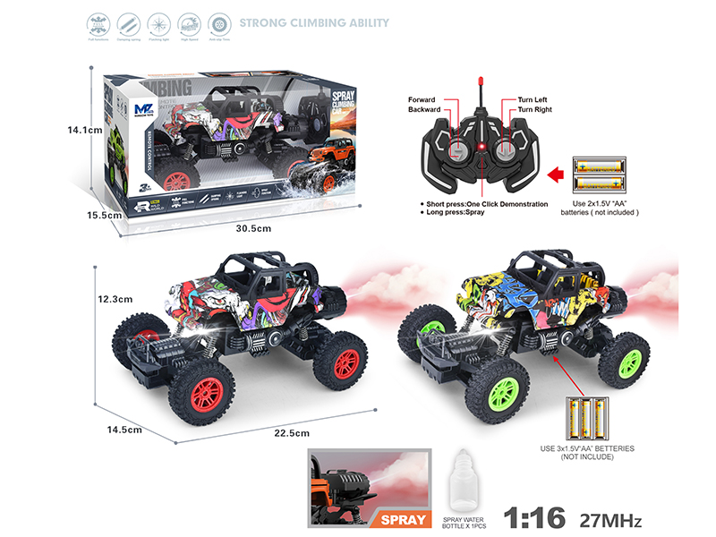 27Mhz 1:16 6-Channel Remote Control Graffiti Wrangler Climbing Car With Lights,Spray,Automatic Demonstration Function(Not Included Batteries)