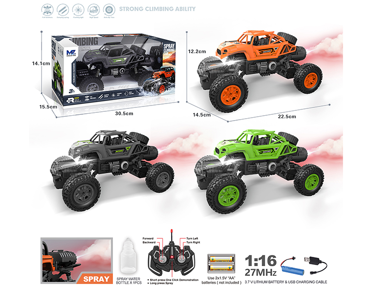 27Mhz 1:16 6-Channel Remote Control Climbing Car With Lights,Spray,Automatic Demonstration Function(Included Batteries)