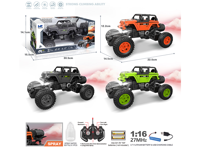 27Mhz 1:16 6-Channel Remote Control Wrangler Climbing Car With Lights,Spray,Automatic Demonstration Function(Included Batteries)