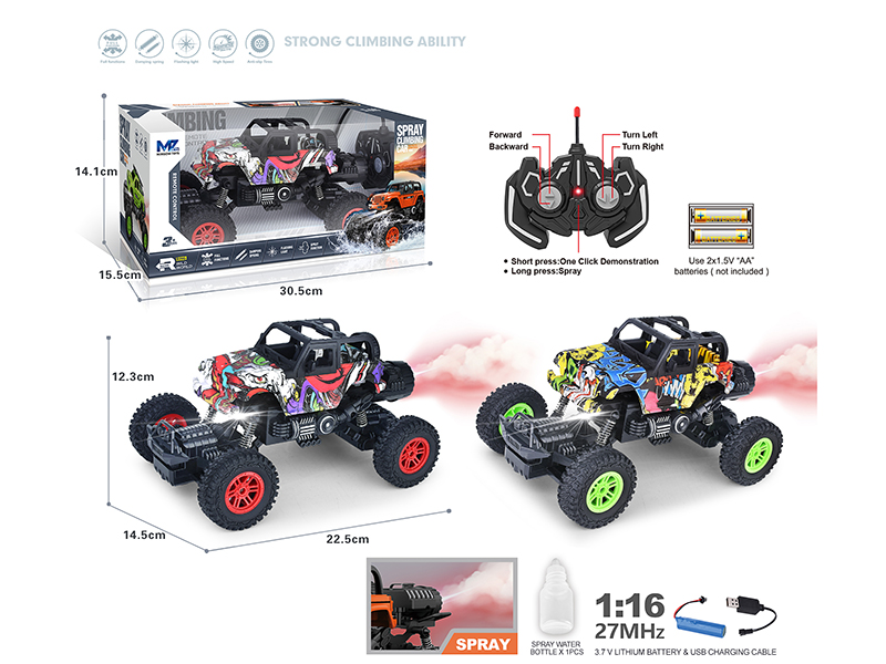 27Mhz 1:16 6-Channel Remote Control Graffiti Wrangler Climbing Car With Lights,Spray,Automatic Demonstration Function(Included Batteries)