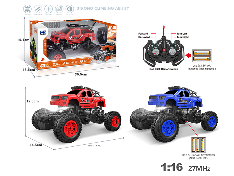 27Mhz 1:16 5-Channel Remote Control Pickup Climbing Police Car With Lights,Spray,Automatic Demonstration Function(Not Included Batteries)
