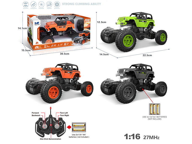 27Mhz 1:16 5-Channel Remote Control Wrangler Climbing Car With Lights,Spray,Automatic Demonstration Function(Not Included Batteries)