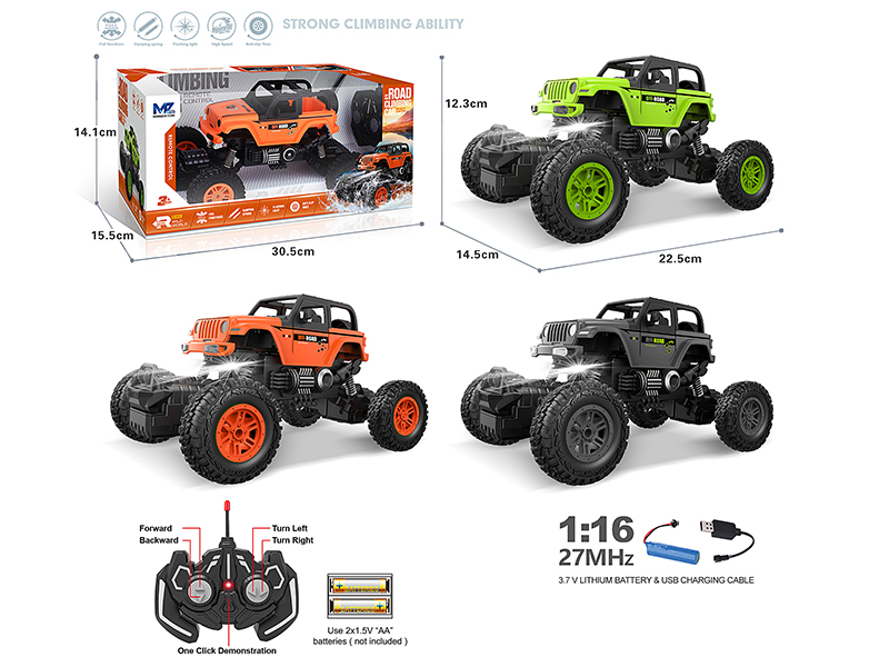 27Mhz 1:16 5-Channel Remote Control Wrangler Climbing Car With Lights,Spray,Automatic Demonstration Function(Included Batteries)
