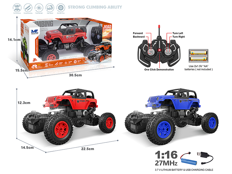 27Mhz 1:16 5-Channel Remote Control Wrangler Climbing Police Car With Lights,Spray,Automatic Demonstration Function(Included Batteries)