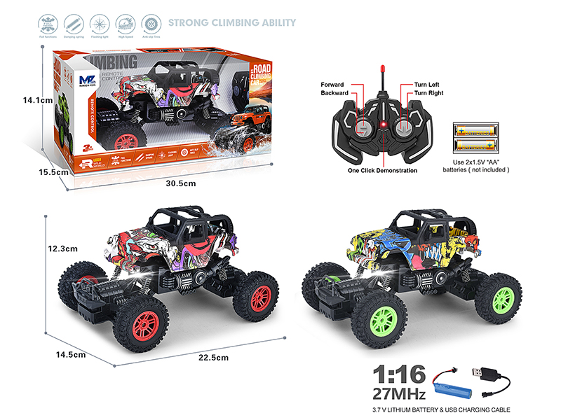 27Mhz 1:16 5-Channel Remote Control Graffiti Wrangler Climbing Car With Lights,Spray,Automatic Demonstration Function(Included Batteries)