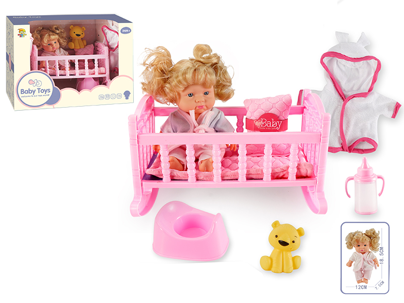 8 Inch Vinyl Doll With Baby Bed Set