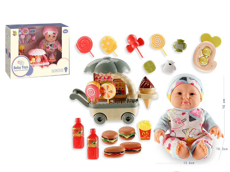 10 Inch Viny Doll With Ice Cream Cart Set