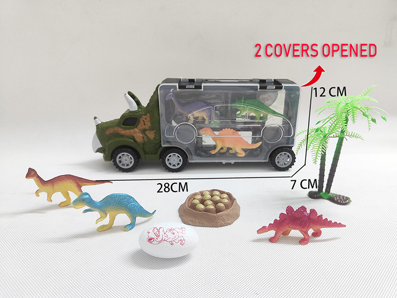 Slide Dinosaur Storage Container Truck(With 3 Solid Dinosaurs + Tree + Egg + Egg Nest)