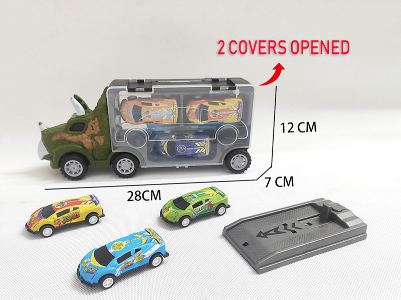 Slide Dinosaur Storage Container Truck(With 3 Iron Cars+Launcher)