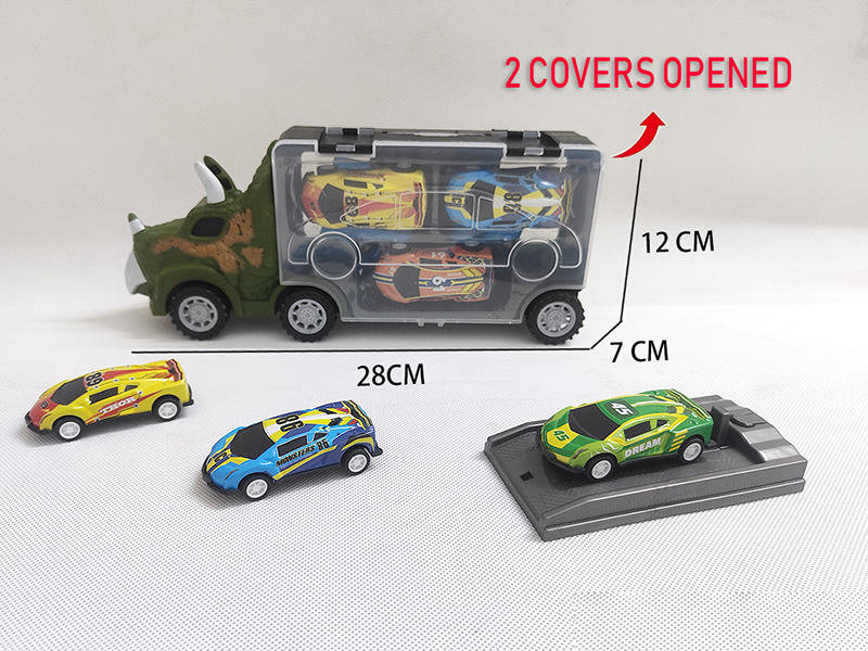 Slide Dinosaur Storage Container Truck(With 3 Iron Cars+Launcher)