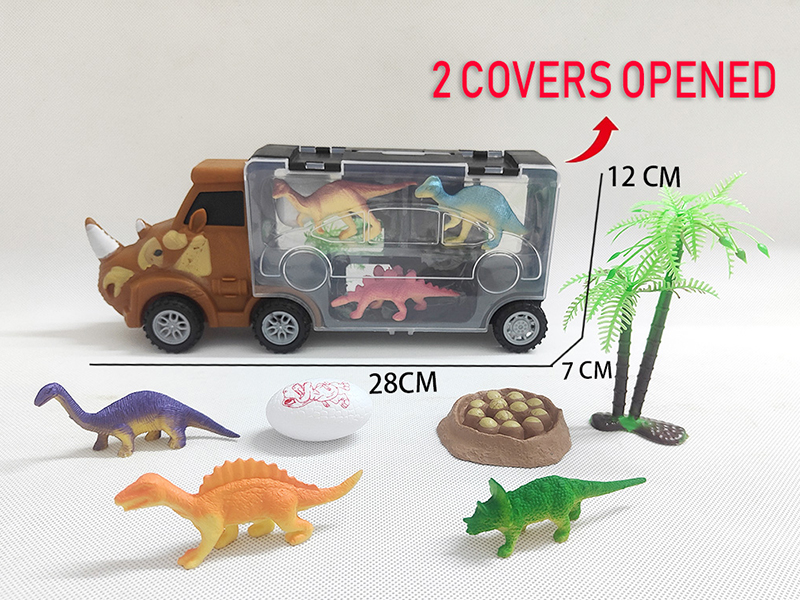Slide Rhino Storage Container Truck(With 3 Solid Dinosaurs + Tree + Egg + Egg Nest)