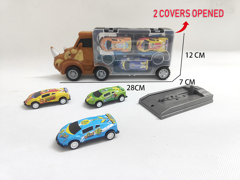 Slide Rhino Storage Container Truck(With 3 Iron Cars+Launcher)