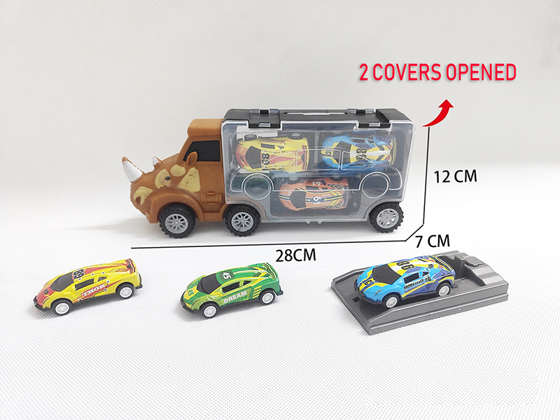 Slide Rhino Storage Container Truck(With 3 Iron Cars+Launcher)