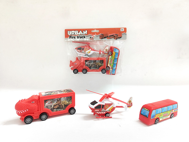 Friction Container Truck With Airplane,Bus(3PCS)