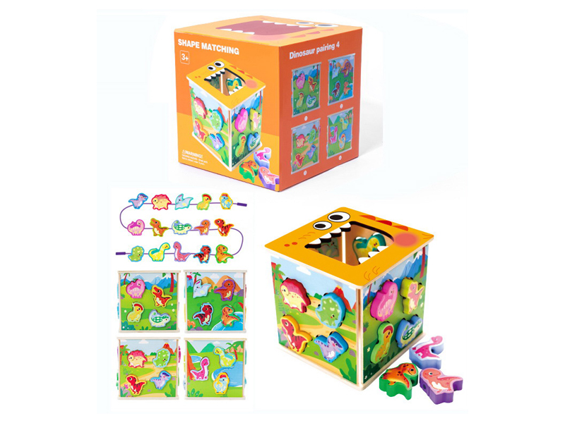Wooden Paired Rope Threading Block Box Dinosaur