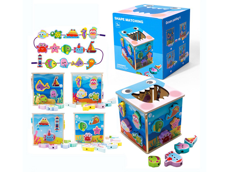 Wooden Paired Rope Threading Block Box Ocean